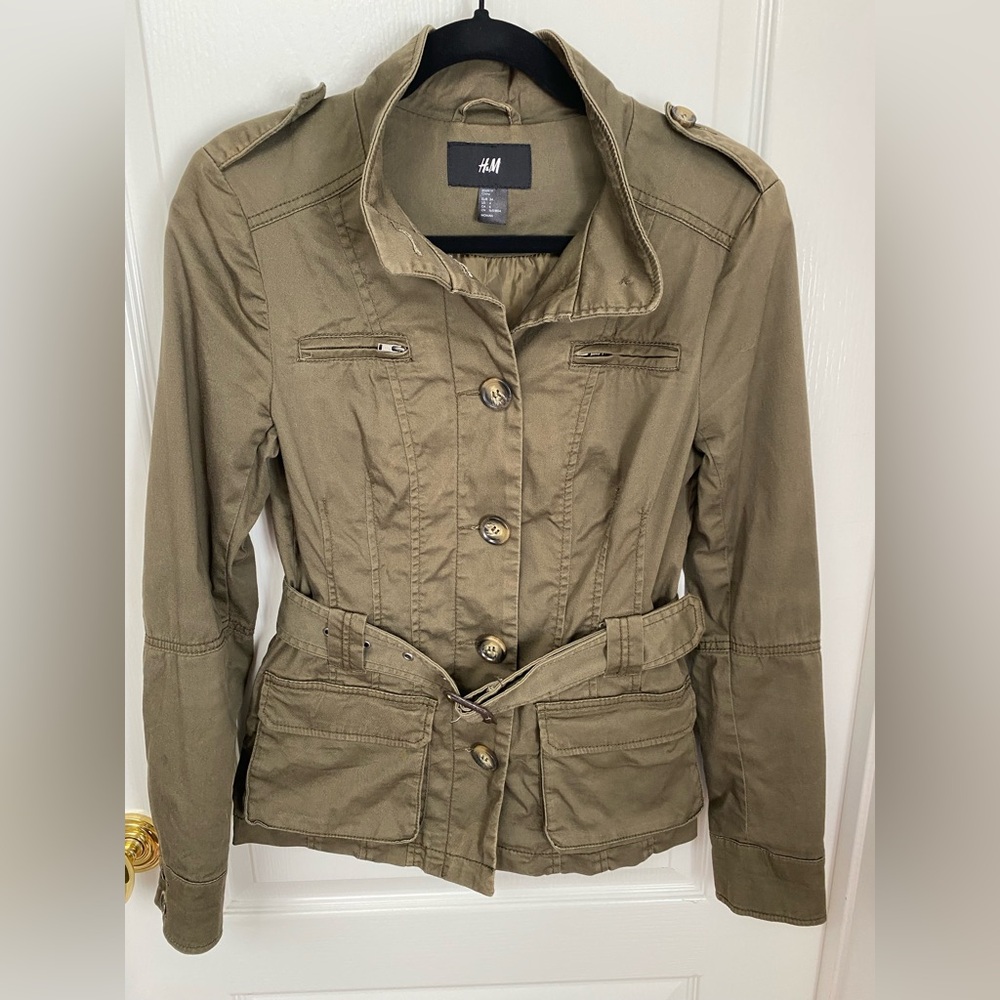 H&M Olive Green Utility Jacket with Belted Waist